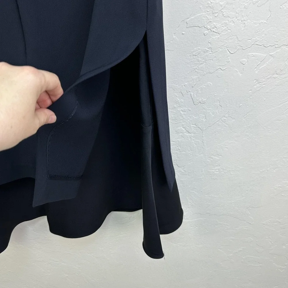 Theory Dress Womens 10 Navy Malkan Admiral Crepe Sleeveless‎ Ruffle Hem F1109610